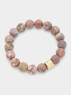 Leopard Skin Jasper Semi Precious Stone Beaded Stretch Bracelet - Boho Stacking